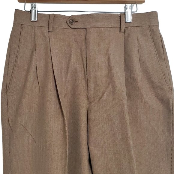 Louis Raphael Men's Dress Pants Size 32W x 30L Beige Cuffed Front Pleated - Picture 4 of 13
